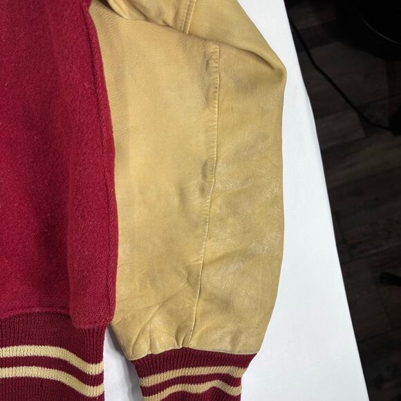 True Vintage 60s Wisconsin Badgers Varsity Letterman Wool Leather Sleeve Jacket - Picture 13 of 16